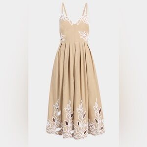 Cinq à Sept Tan Dress with White Embroidery